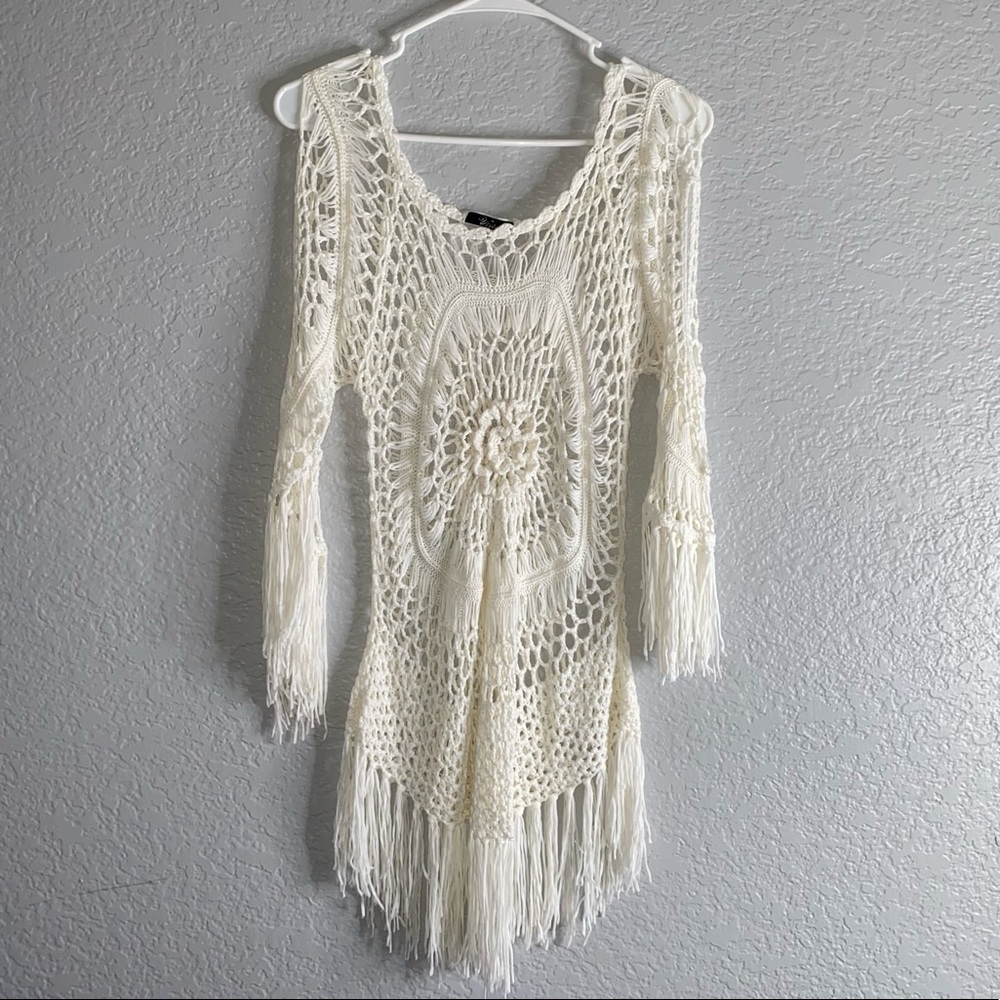 Vivid White knit Boho cover up - Picture 1 of 5